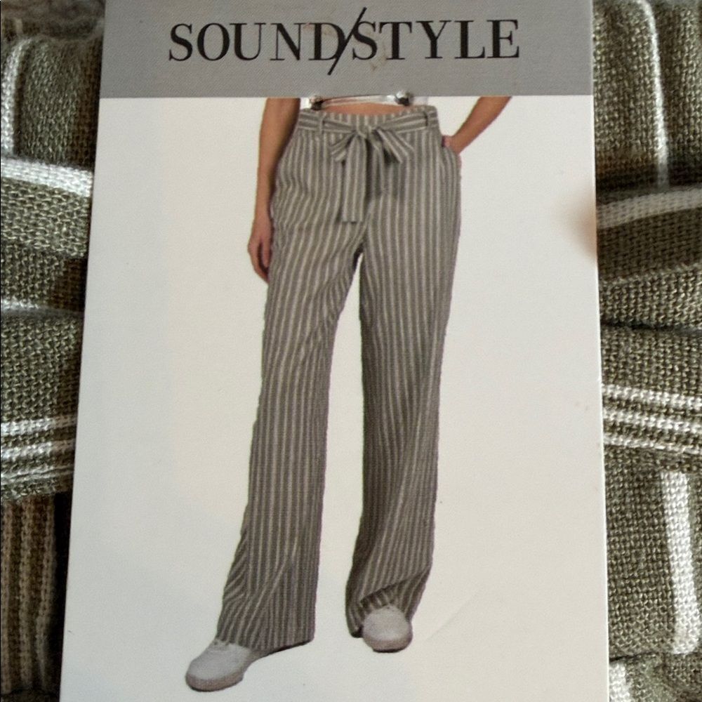 SoundStyle Linen Blend Wide Leg Women's Pants Stripe size M